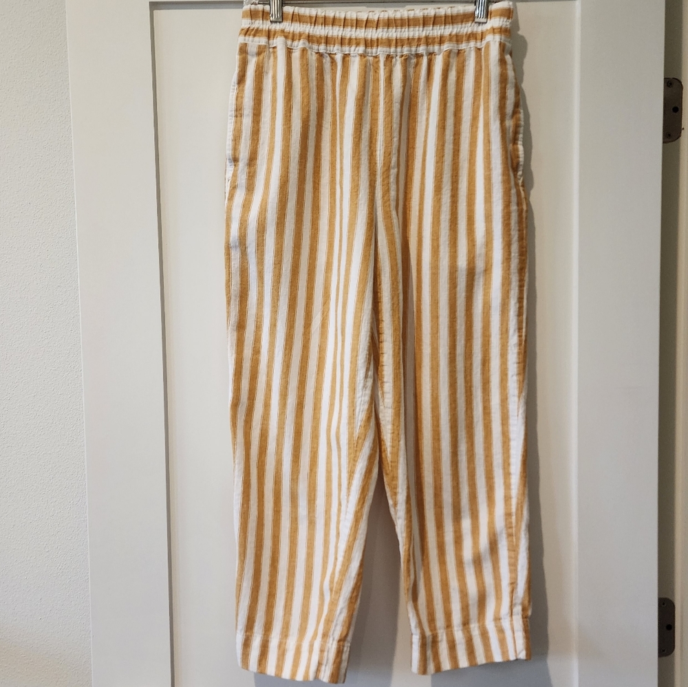 Madewell Tapered Huston Pull On Crop Pants Stripe Mustard and White Size Small